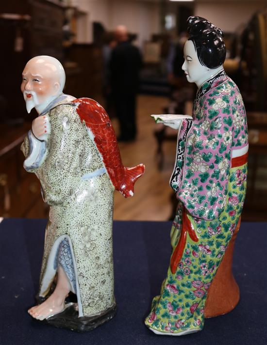 Two Chinese enamelled porcelain figures, early 20th century, 30.3cm, chip to base